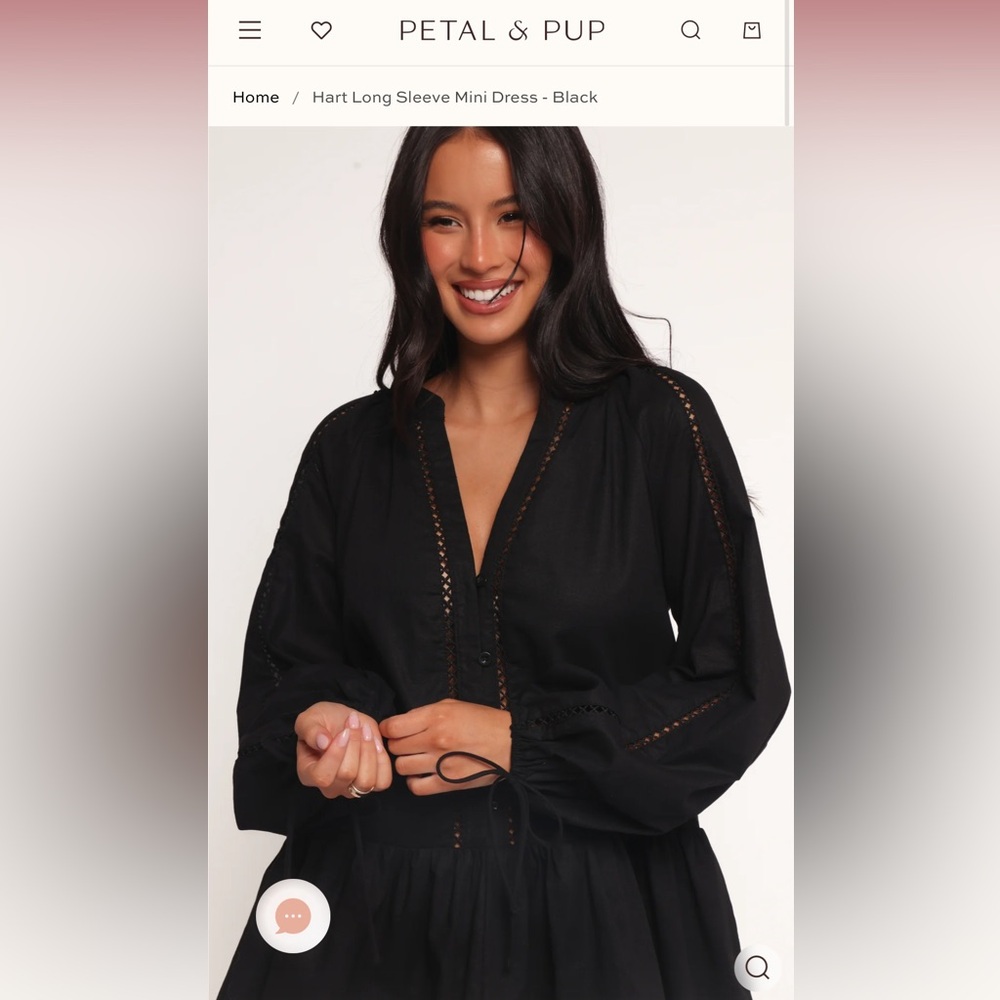 NWT Petal & Pup Hart Black Linen Cotton Natural Fiber Mini Peasant Dress M